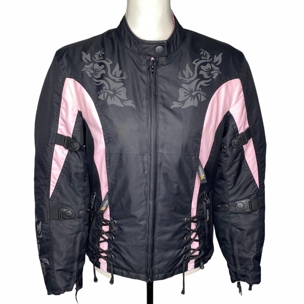X Element Black & Pink Motorcycle Full Zip Jacket